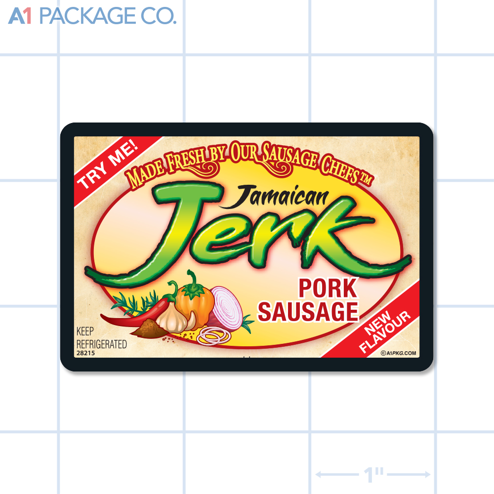 Jamaican Jerk Pork Sausage Label Full Color Rectangle (3x2 Inch) 500/roll