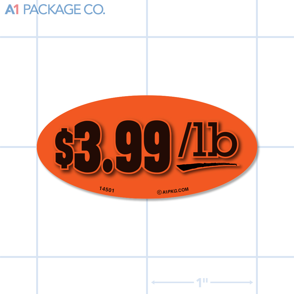 $3.99/lb Label Fluorescent Red Oval (1x2 Inch) 500/roll