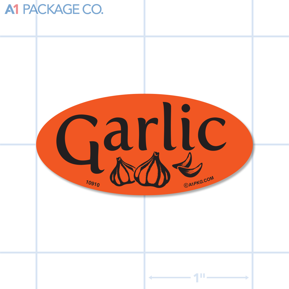 Garlic Label Fluorescent Red Oval (1x2 inch) 500/roll 