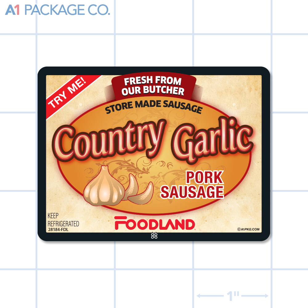 Foodland Country Garlic Pork Sausage Label Full Color Rectangle (3x2.25 Inch) 500/roll