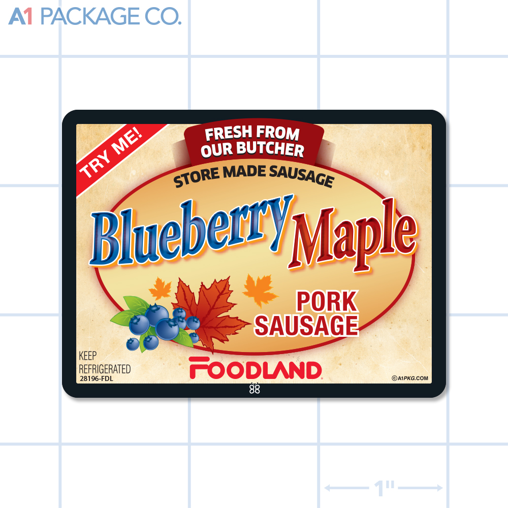 Foodland Blueberry Maple Pork Sausage Label Full Color Rectangle (3x2.25 Inch) 500/roll
