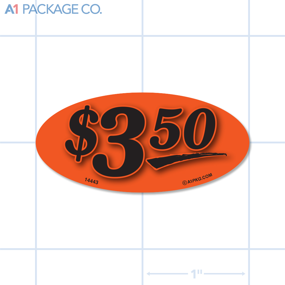 $3.50 Label Fluorescent Red Oval (1x2 inch) 500/roll