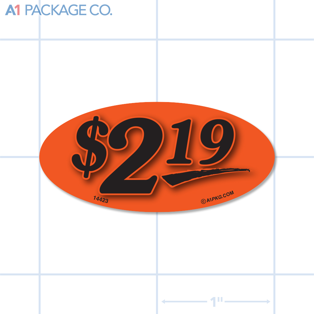 $2.19 Label Fluorescent Red Oval (1x2 inch) 500/roll