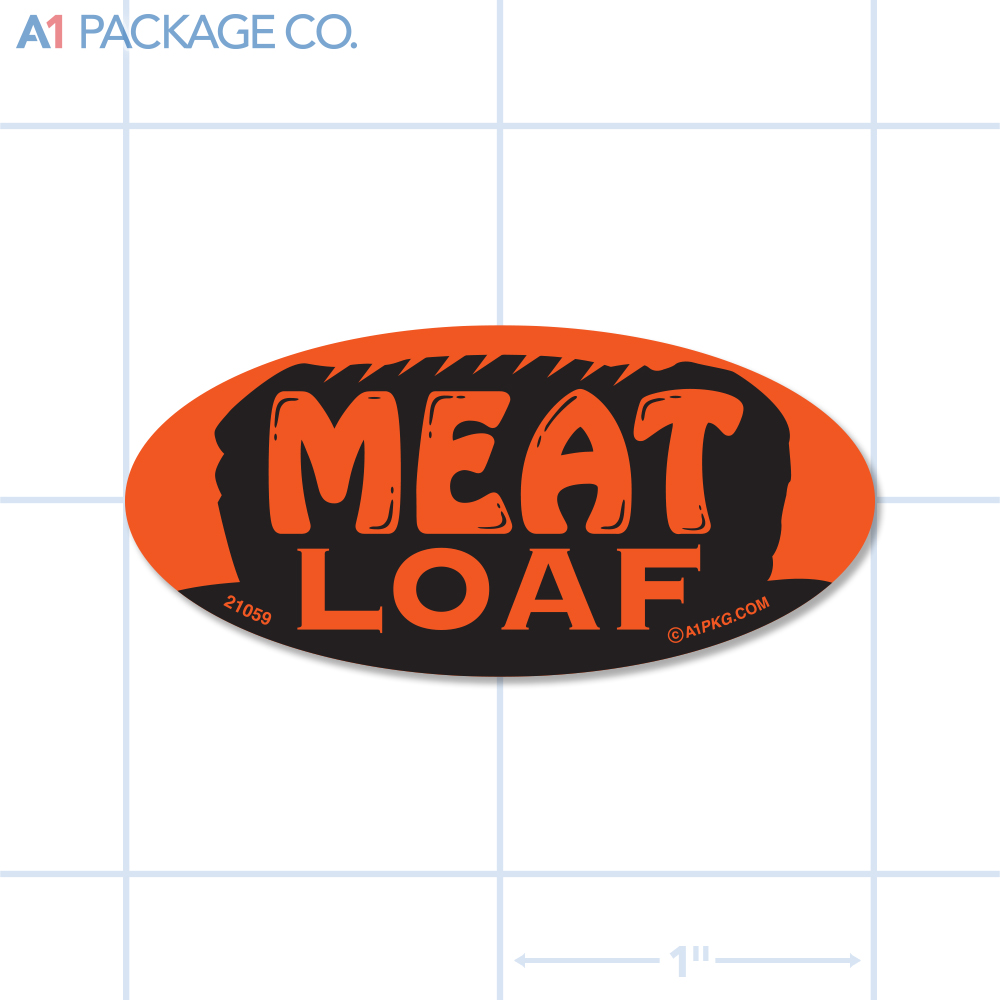 Meat Loaf Label Fluorescent Red Oval (1x2 Inch) 500/roll