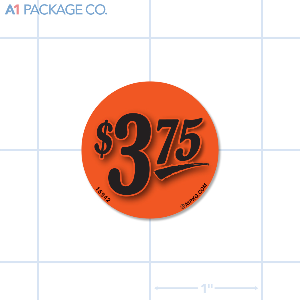 $3.75 Label Fluorescent Red Circle (1.25 inch dia.) 1000/roll