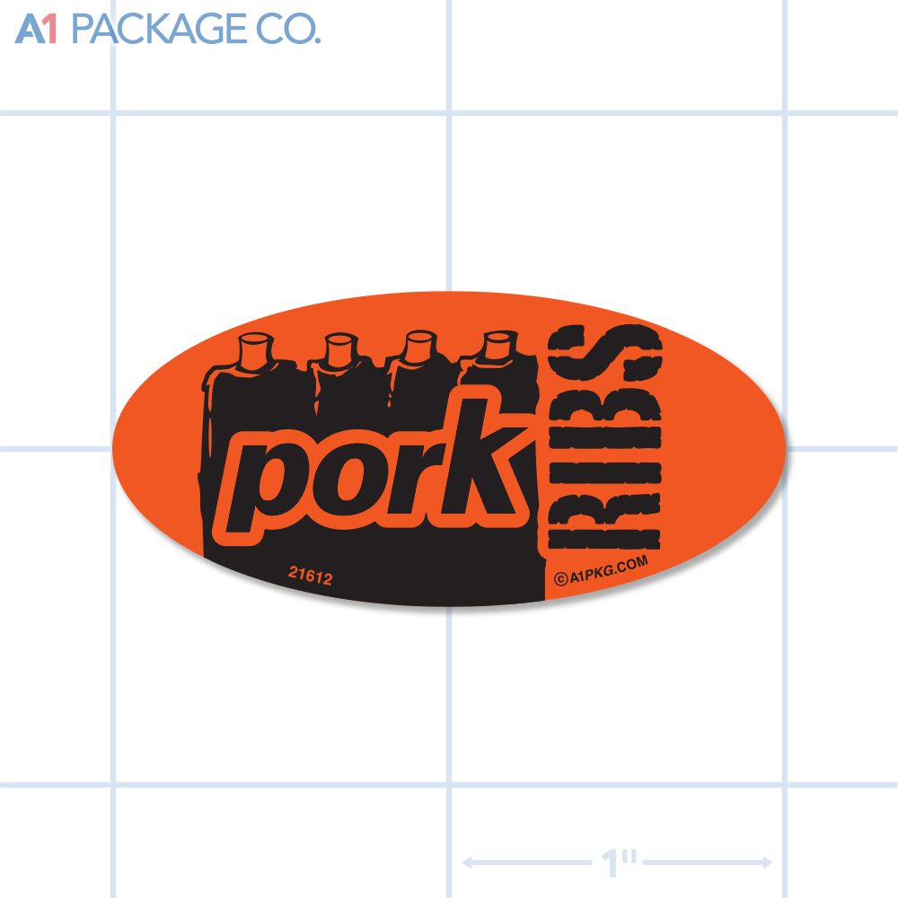 Pork Ribs Label Fluorescent Red Oval (1x2 Inch) 500/roll