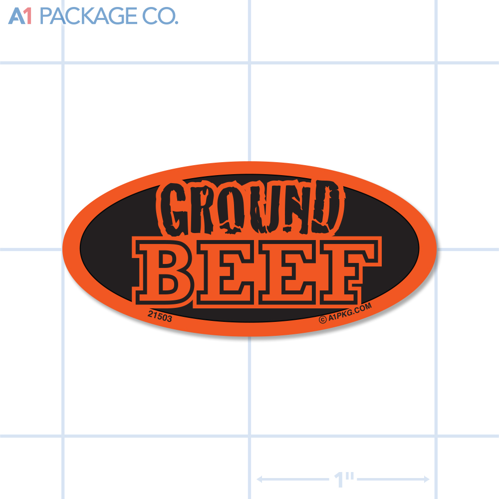 Ground Beef Label Fluorescent Red Oval (1x2 Inch) 500/roll