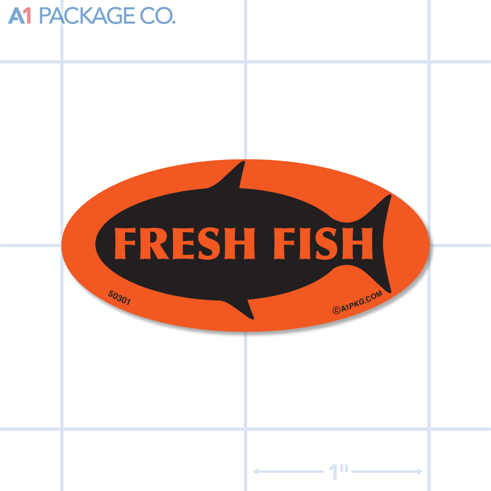 Fresh Fish Label Fluorescent Red Oval (1x2 Inch) 500/roll