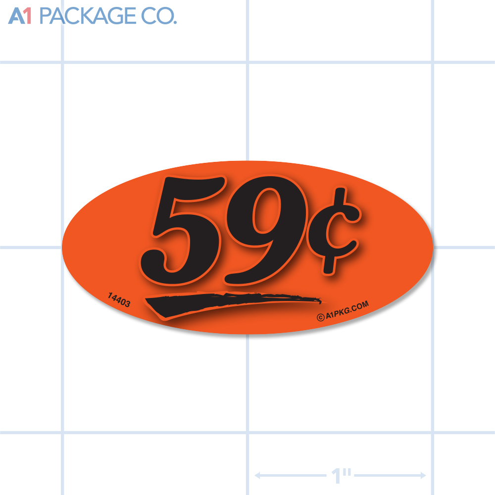 59¢ Label Fluorescent Red Oval (1x2 inch) 500/roll 