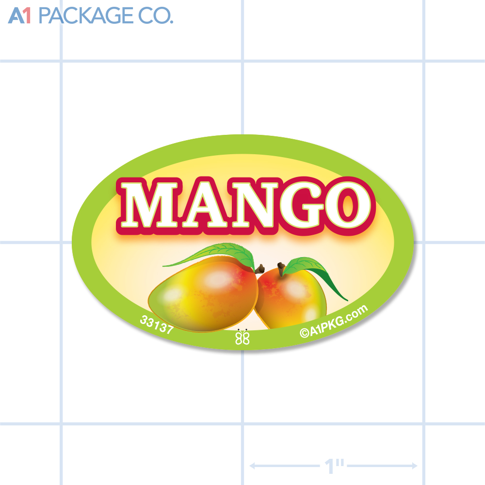 Mango Flavor Label Full Color Oval (1.2x2 inch) 500/Roll