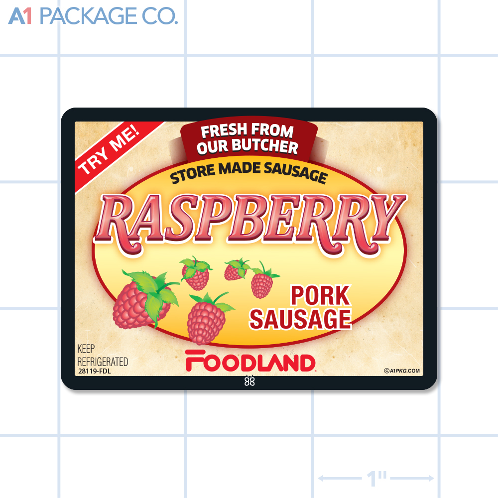 Foodland Raspberry Pork Sausage Label Full Color Rectangle (3x2.25 Inch) 500/roll