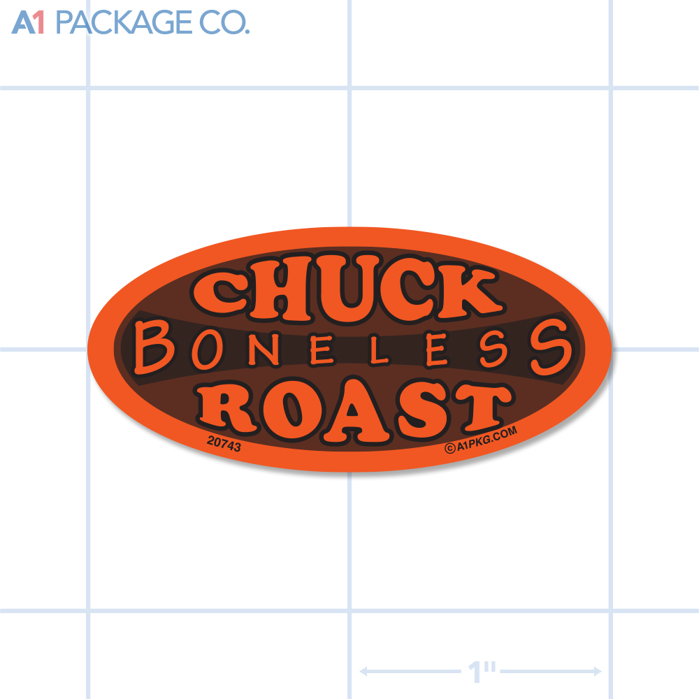 Boneless Chuck Roast Label Fluorescent Red Oval (1x2 Inch) 500/roll