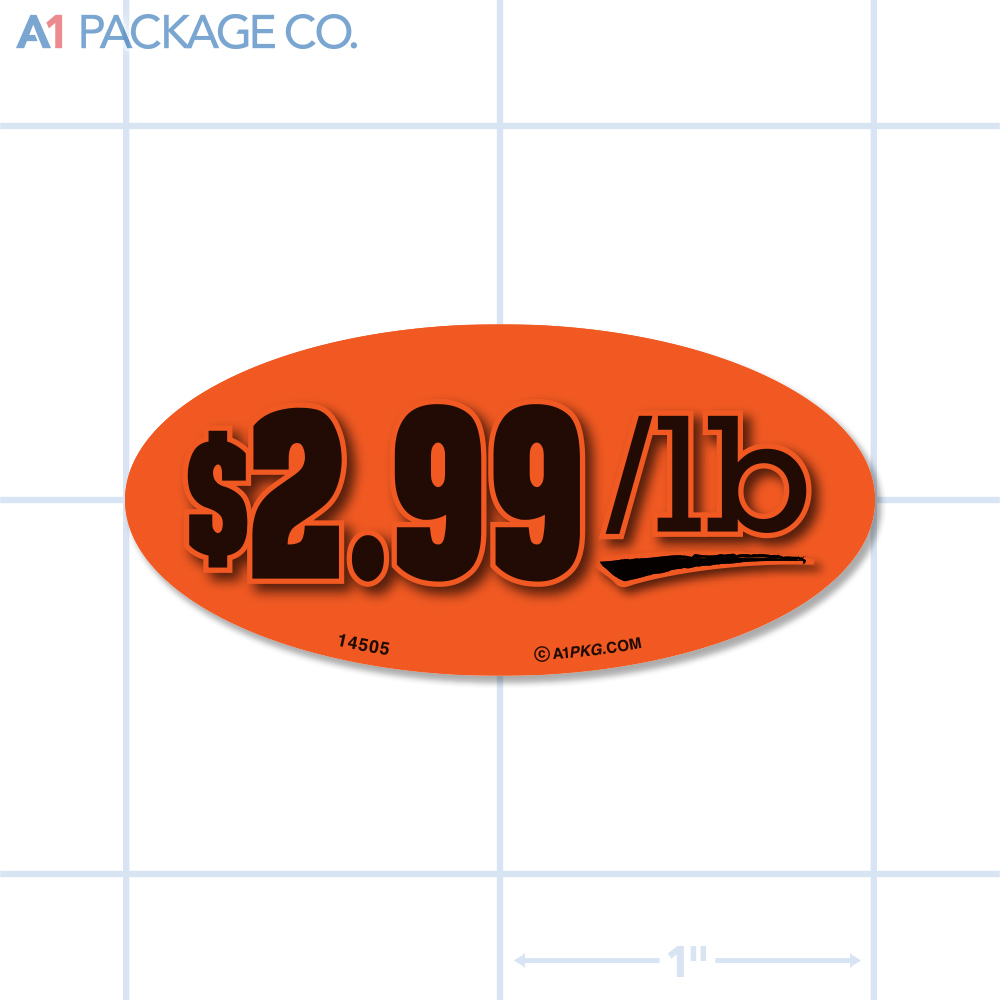 $2.99/lb Label Fluorescent Red Oval (1x2 Inch) 500/roll