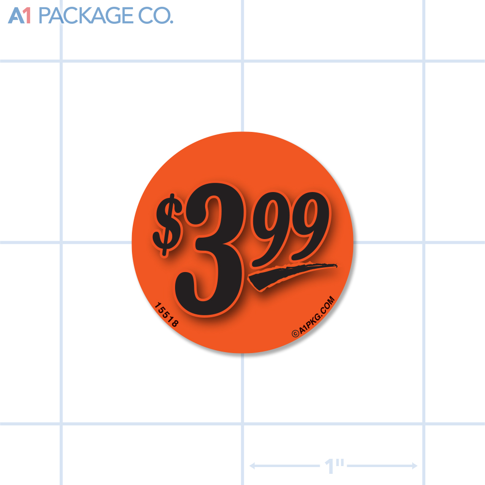 $3.99 Label Fluorescent Red Circle (1.25 inch dia.) 1000/roll