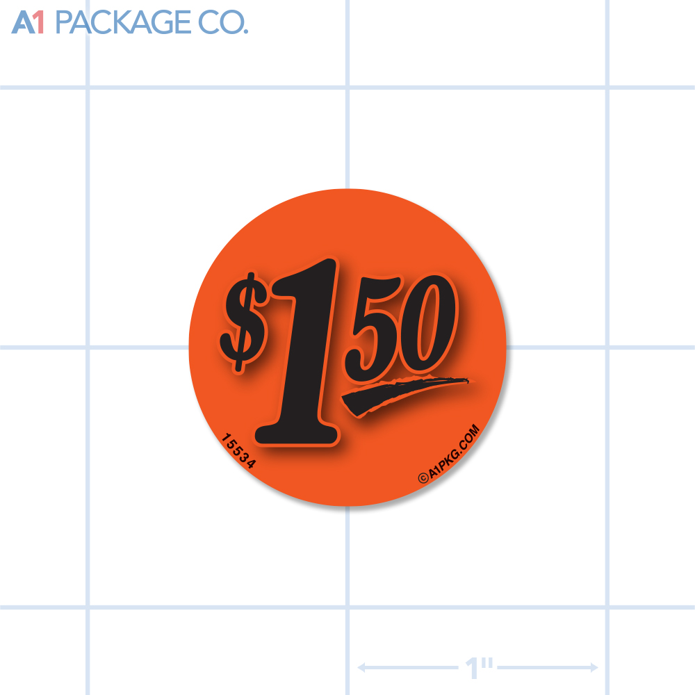 $1.50 Label Fluorescent Red Circle (1.25 inch dia.) 1000/roll