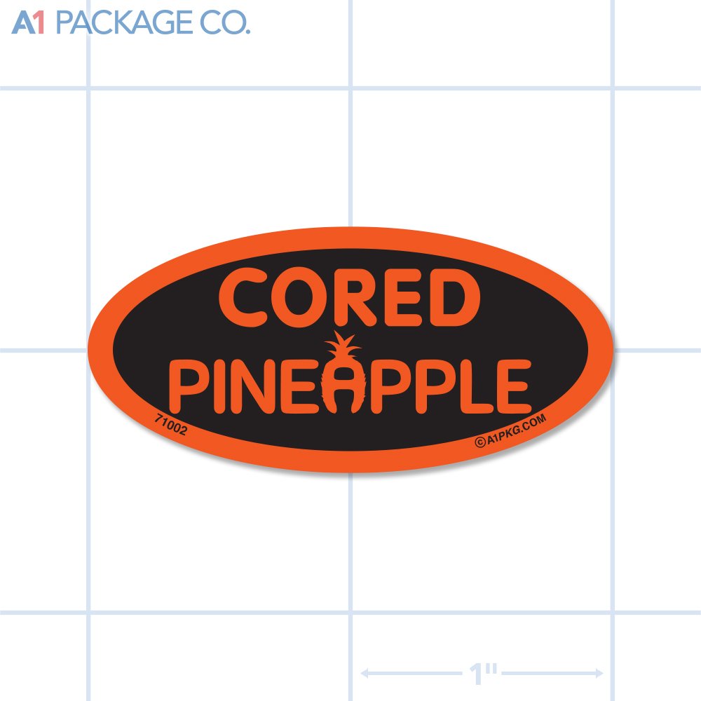 Cored Pineapple Label Fluorescent Red Oval (1x2 Inch) 500/roll
