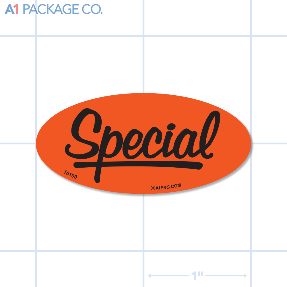 Special (Script) Label Fluorescent Red Oval (1x2 inch) 500/roll  