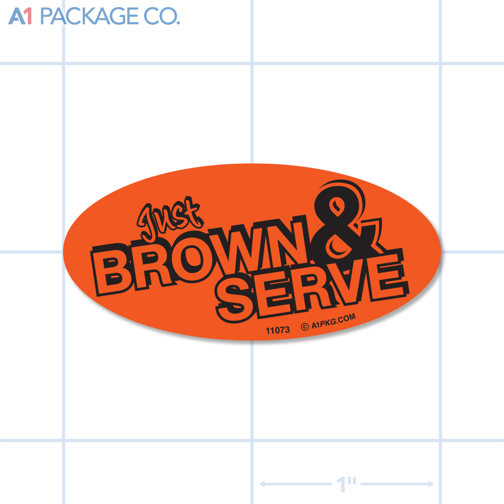 Just Brown & Serve Label Fluorescent Red Oval (1x2 Inch) 500/roll