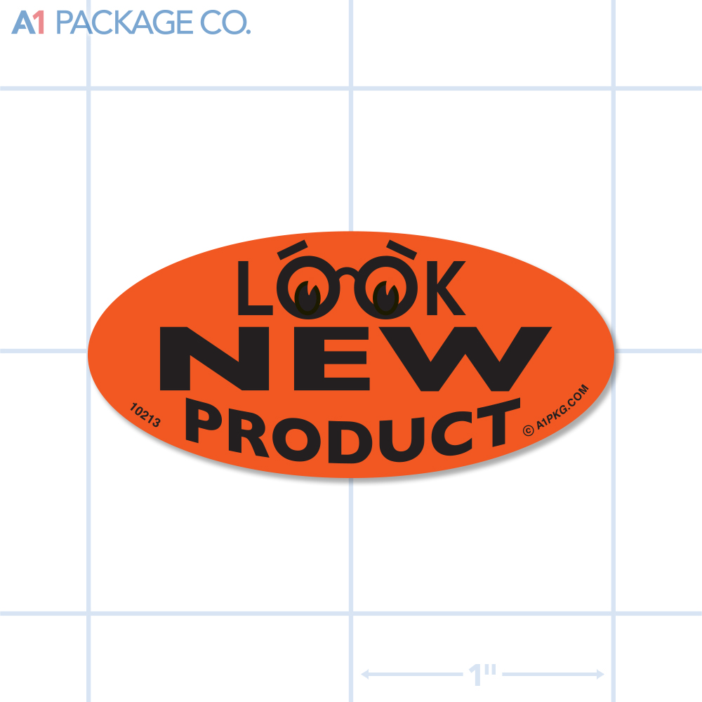 Look New Product Label Fluorescent Red Oval (1x2 inch) 500/roll 