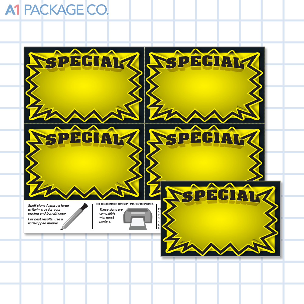Yellow Special Starburst Placards (5.5x3.5 inch) 20 Count