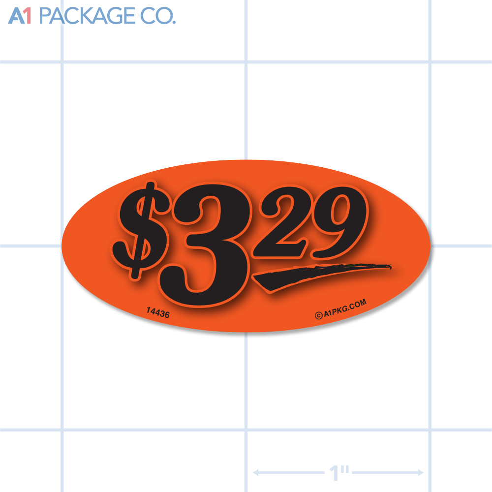 $3.29 Label Fluorescent Red Oval (1x2 inch) 500/roll