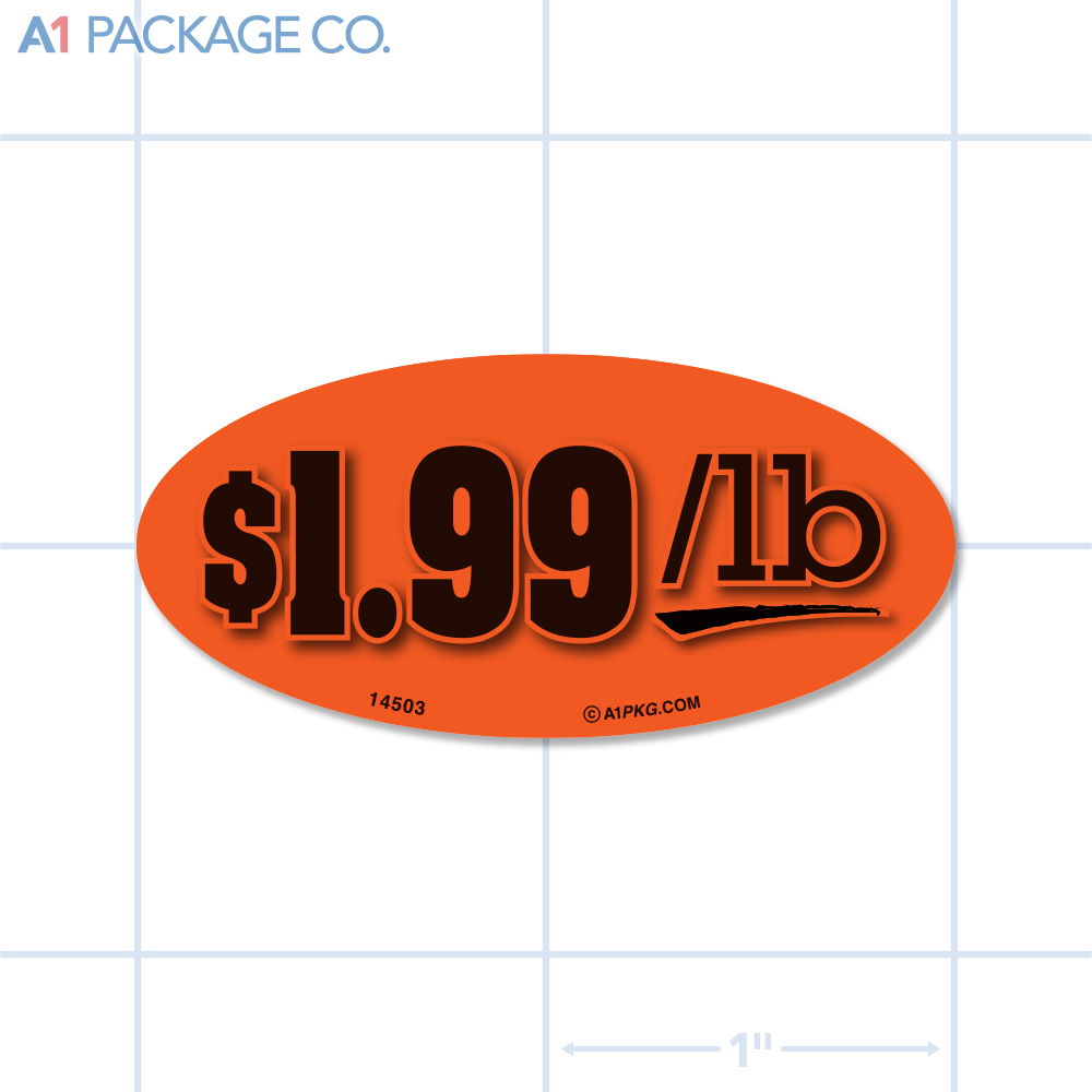 $1.99/lb Label Fluorescent Red Oval (1x2 Inch) 500/roll