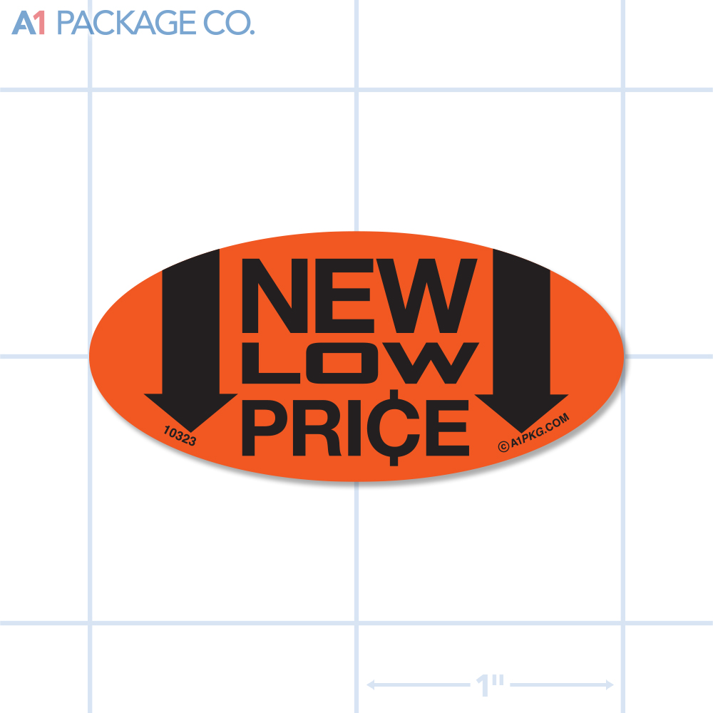 New Low Price Label Fluorescent Red Oval (1x2 inch) 500/roll 