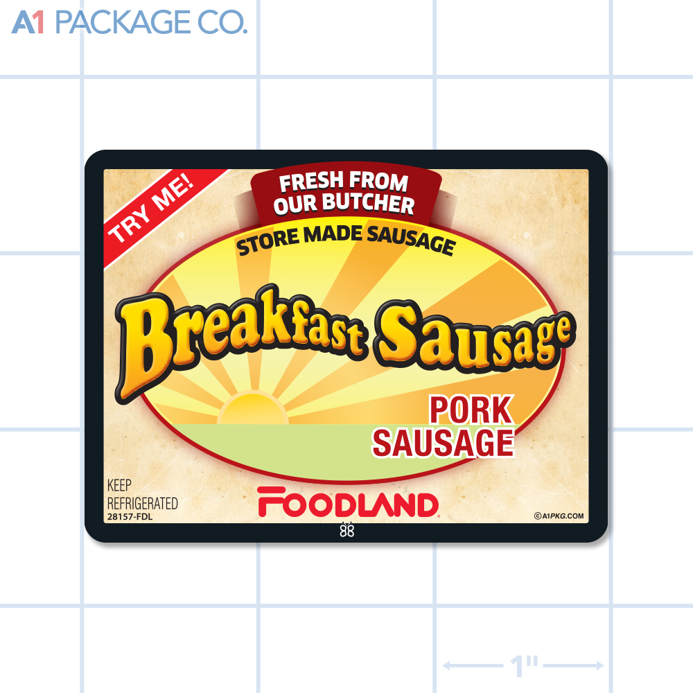 Foodland Breakfast Sausage Pork Sausage Label Full Color Rectangle (3x2.25 Inch) 500/roll