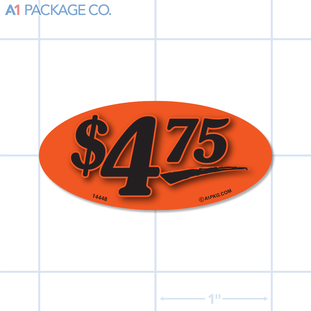 $4.75 Label Fluorescent Red Oval (1x2 inch) 500/roll