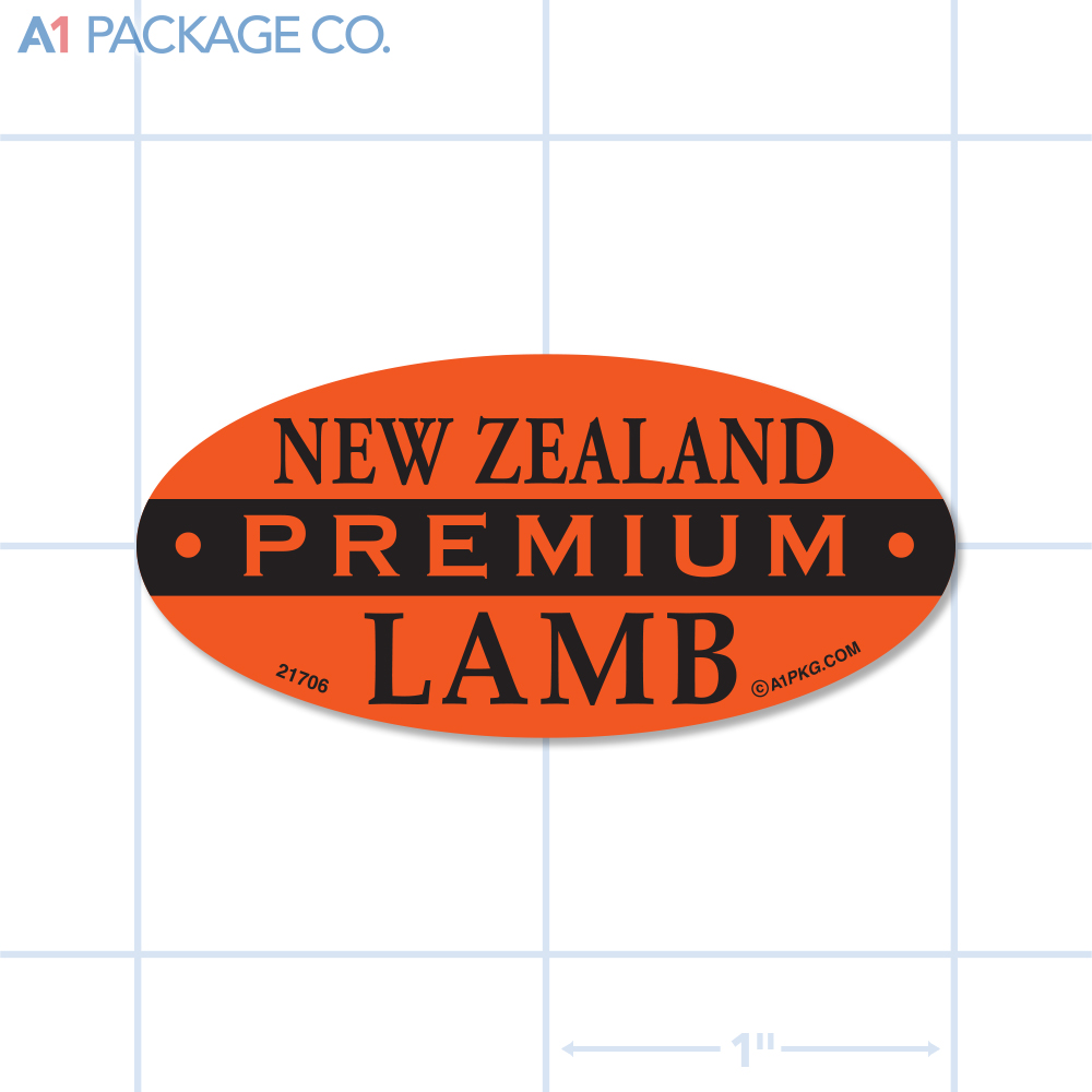 Premium New Zealand Lamb Label Fluorescent Red Oval (1x2 Inch) 500/roll