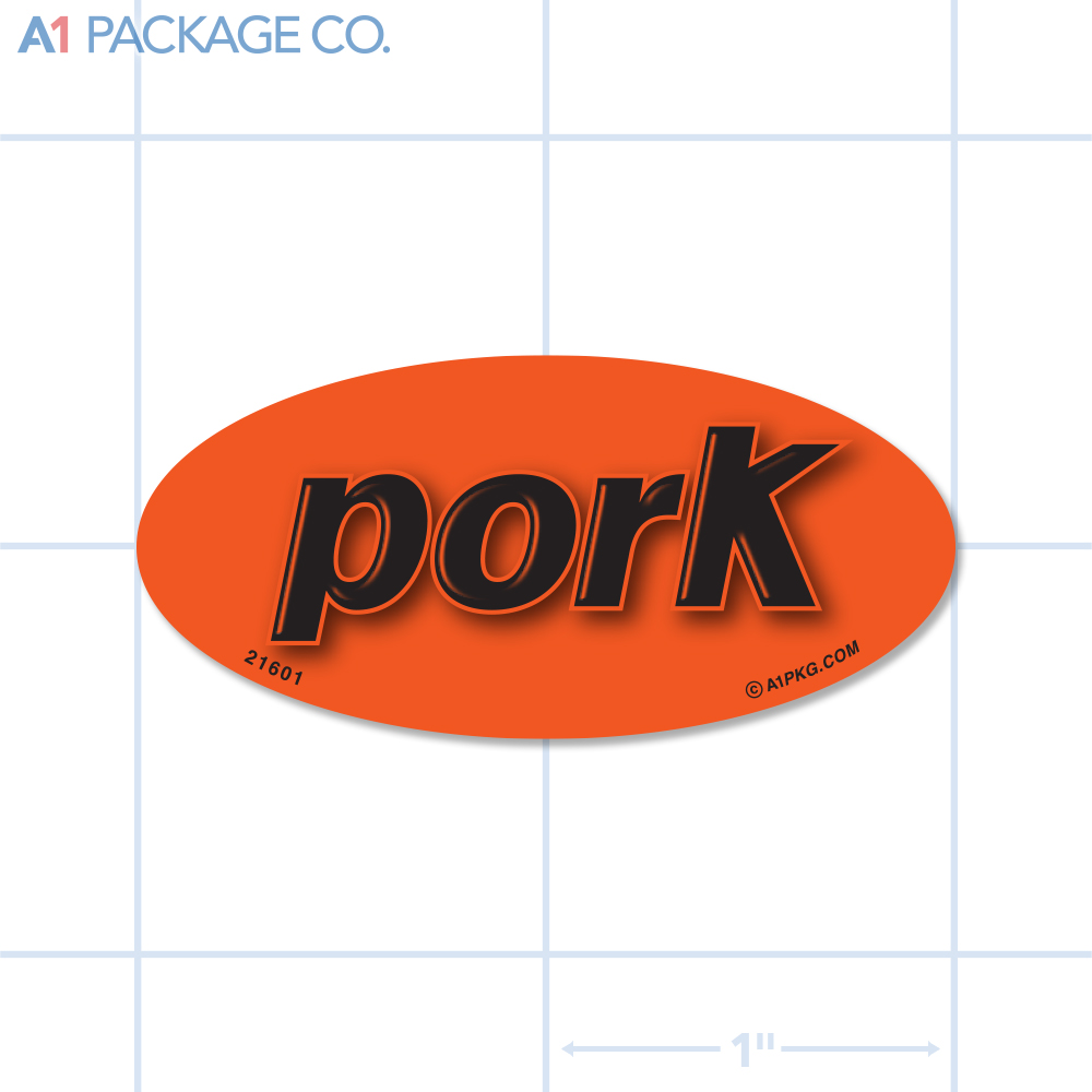Pork Label Fluorescent Red Oval (1x2 Inch) 500/roll