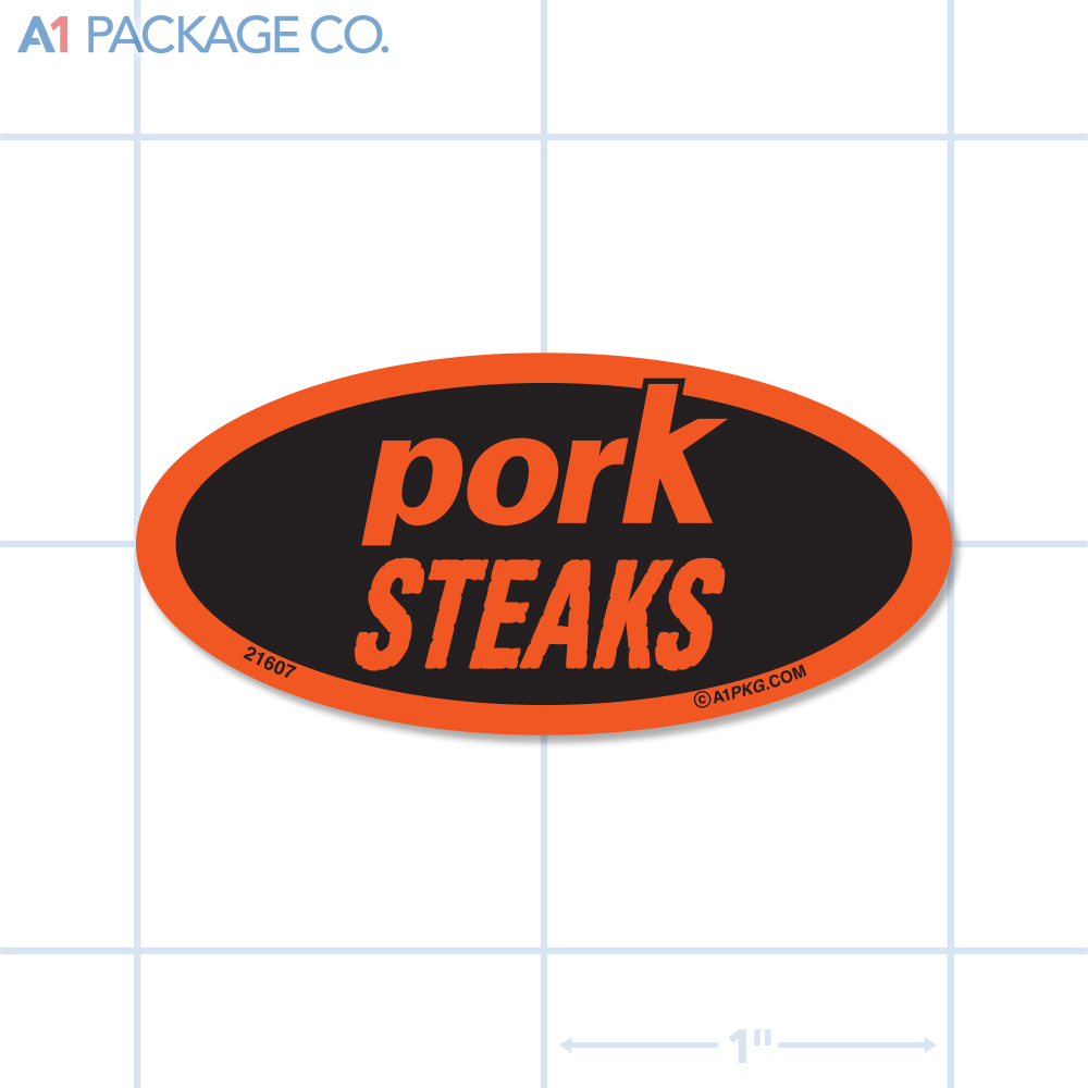 Pork Steaks Label Fluorescent Red Oval (1x2 Inch) 500/roll