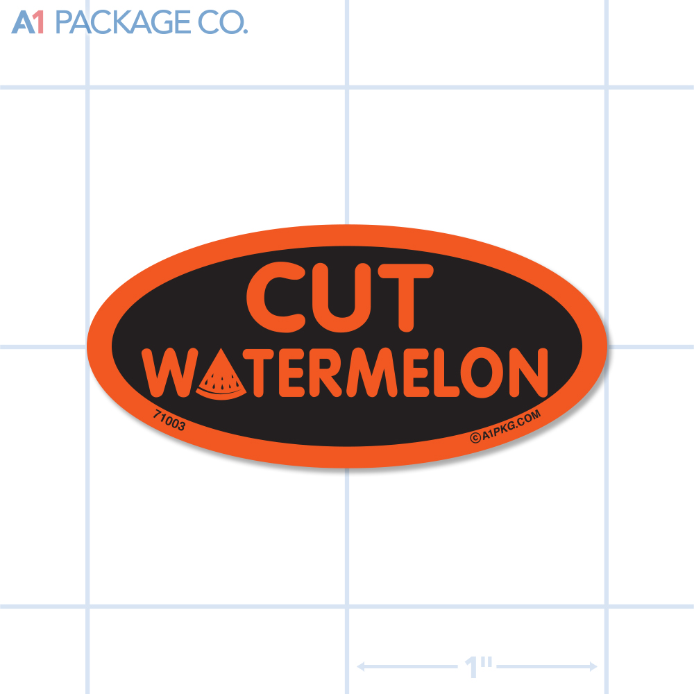 Cut Watermelon Label Fluorescent Red Oval (1x2 Inch) 500/roll