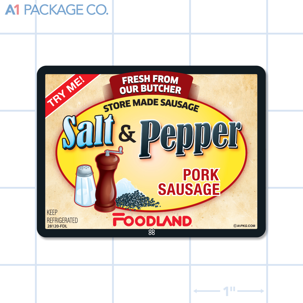 Foodland Salt & Pepper Pork Sausage Label Full Color Rectangle (3x2.25 Inch) 500/roll