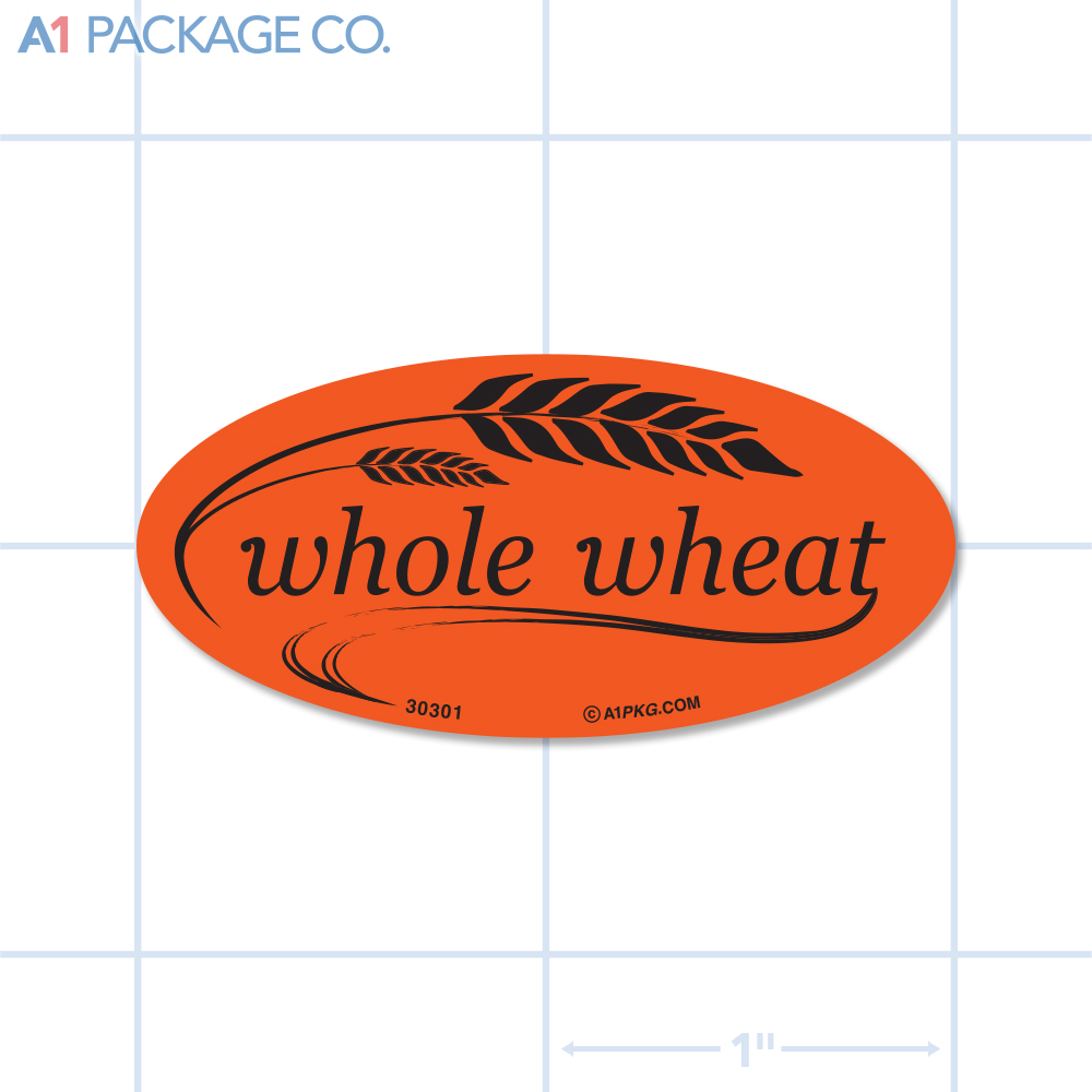 Whole Wheat Label Fluorescent Red Oval (1x2 Inch) 500/roll