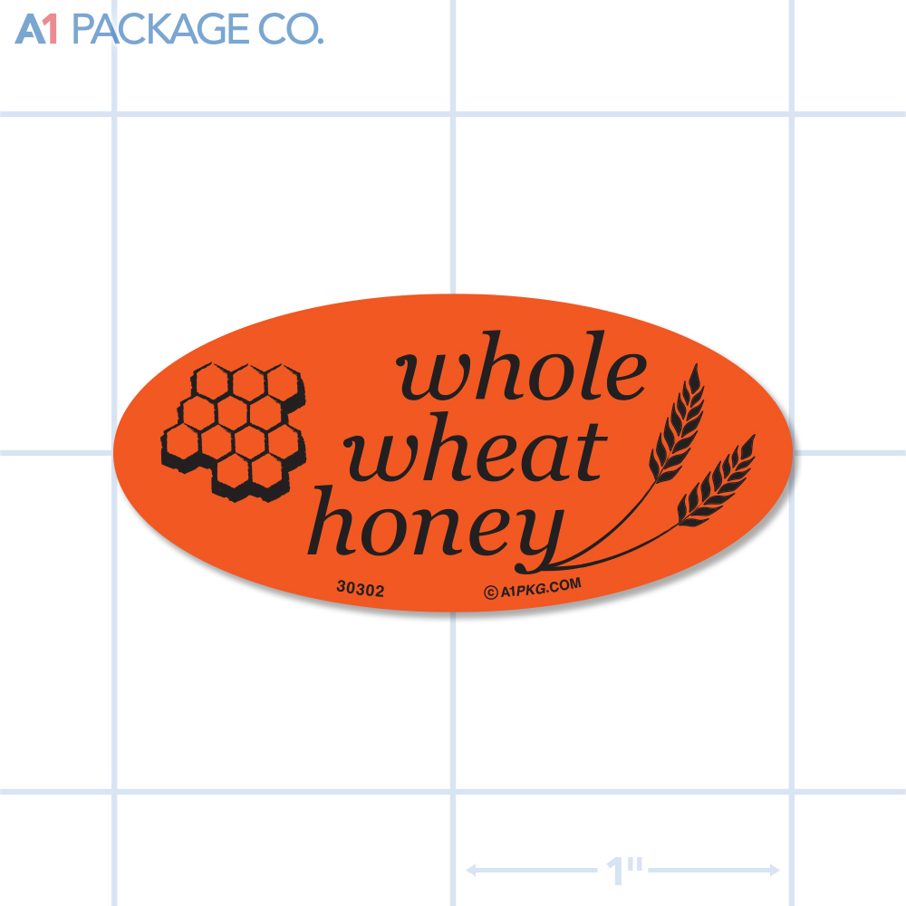 Whole Wheat Honey Label Fluorescent Red Oval (1x2 Inch) 500/roll