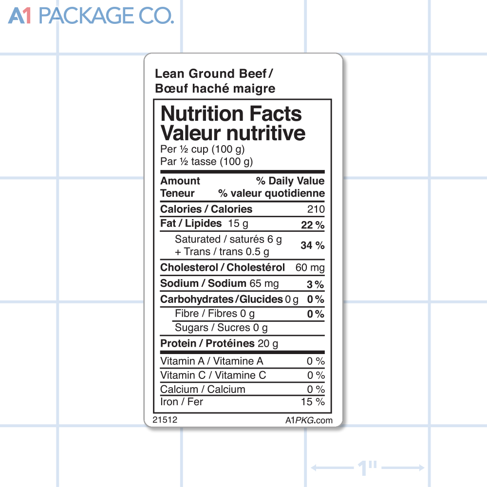 Lean Ground Beef Nutritional Labels (1.6x3 Inch) 300/roll