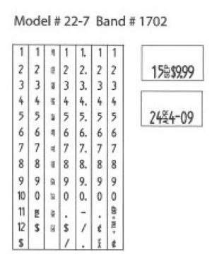 Garvey Labeler, Model 22-7, Band Layout 1702