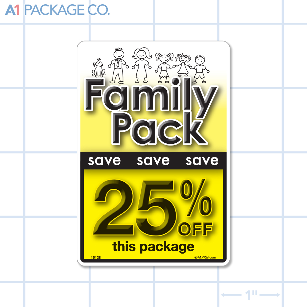 Family Pack Save 25% Off Label (2.375 x 3.5 inch) 250/roll