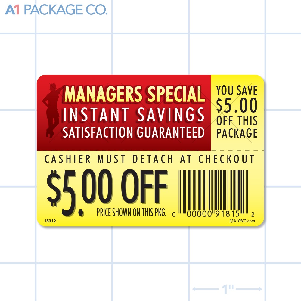 $5.00 Off Instant Savings Coupon Label (2x3 Inch) 250/roll