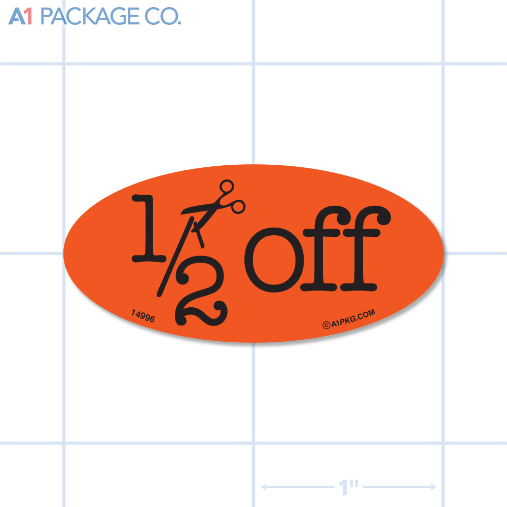 Half Off Label Fluorescent Red Oval (1x2 Inch) 500/roll