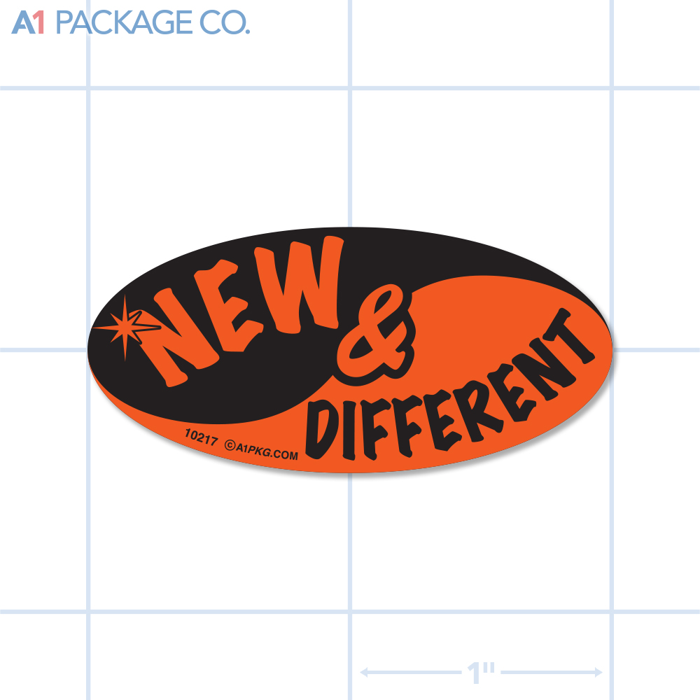 New & Different Label Fluorescent Red Oval (1x2 inch) 500/roll  