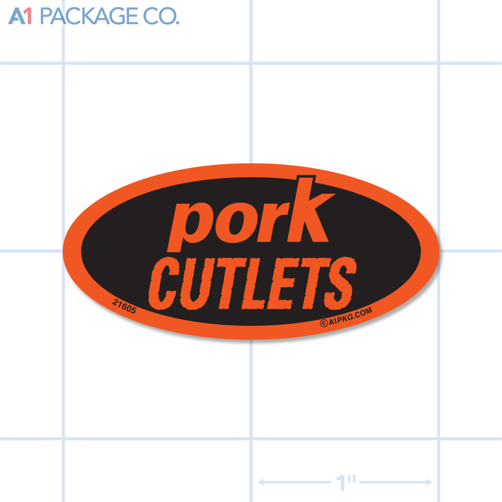 Pork Cutlets Label Fluorescent Red Oval (1x2 Inch) 500/roll