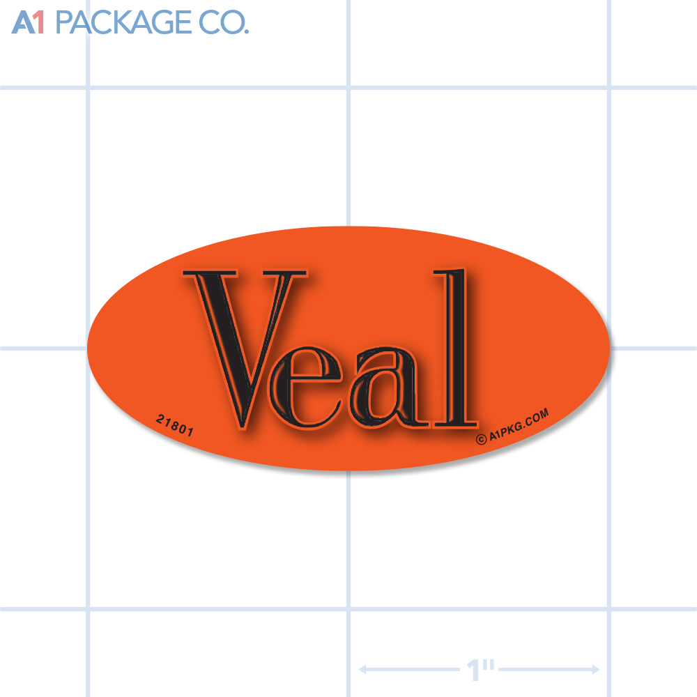 Veal Label Fluorescent Red Oval (1x2 Inch) 500/roll