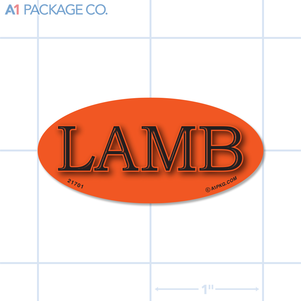 Lamb Label Fluorescent Red Oval (1x2 Inch) 500/roll