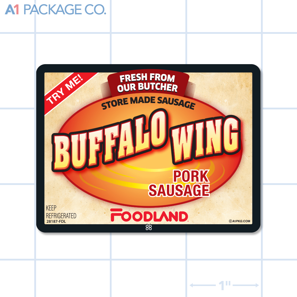 Foodland Buffalo Wing Pork Sausage Label Full Color Rectangle (3x2.25 Inch) 500/roll
