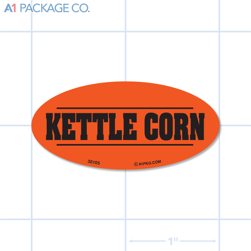 Kettle Corn Label Fluorescent Red Oval (1x2 Inch) 500/roll
