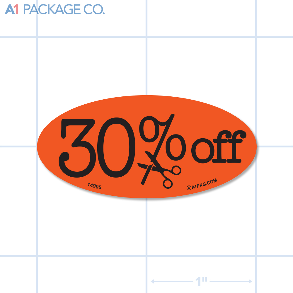 30% Off Label Fluorescent Red Oval (1x2 Inch) 500/roll Copy