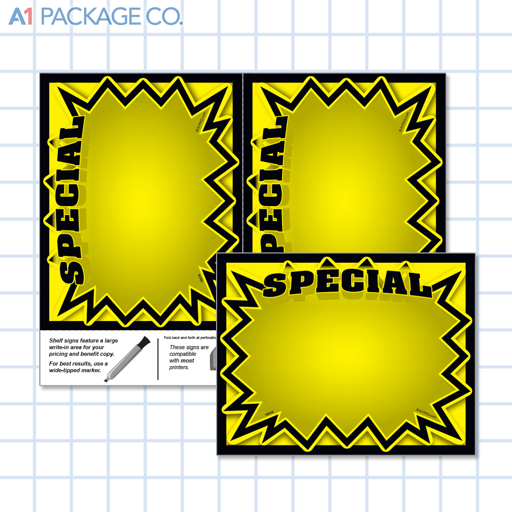 Yellow Special Starburst Placards (5.5x7 inch) 10 Count