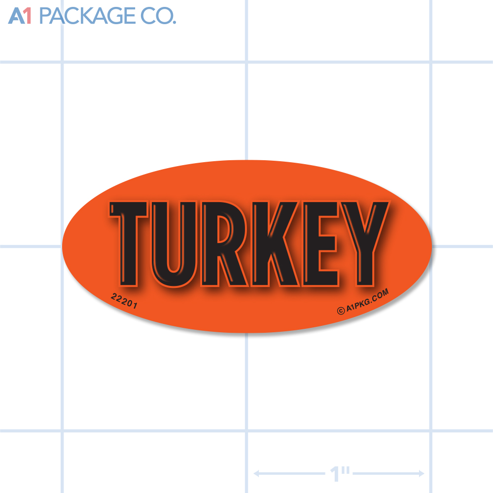 Turkey Label Fluorescent Red Oval (1x2 Inch) 500/roll
